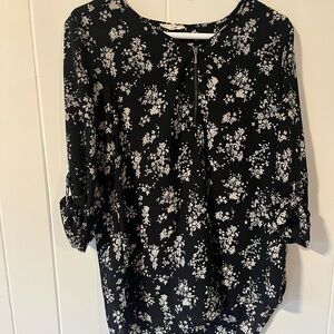 Black and White sheer floral tunic with zipper